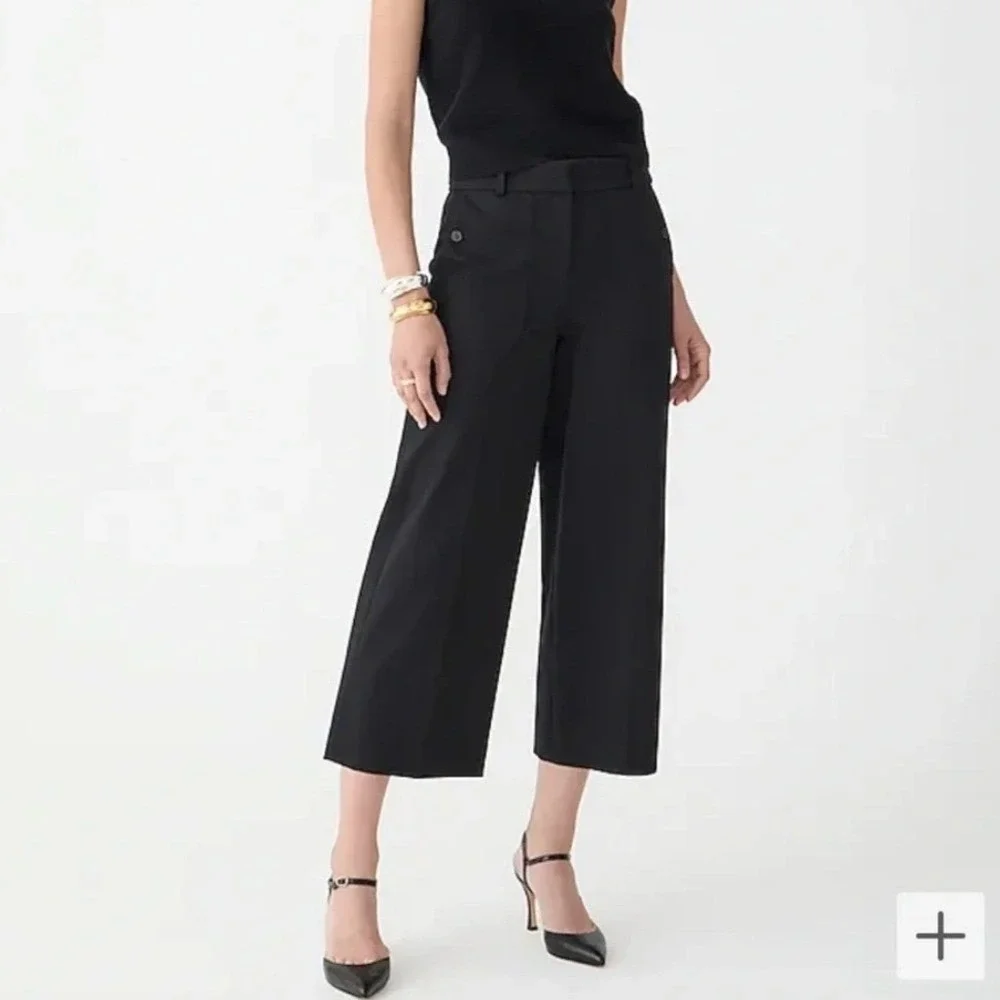 J.Crew Sydney Wide Leg Crop Pants Black Size 8 Cotton Blend
